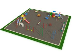 Детская площадка с элементами спортивного оборудования квадратная
